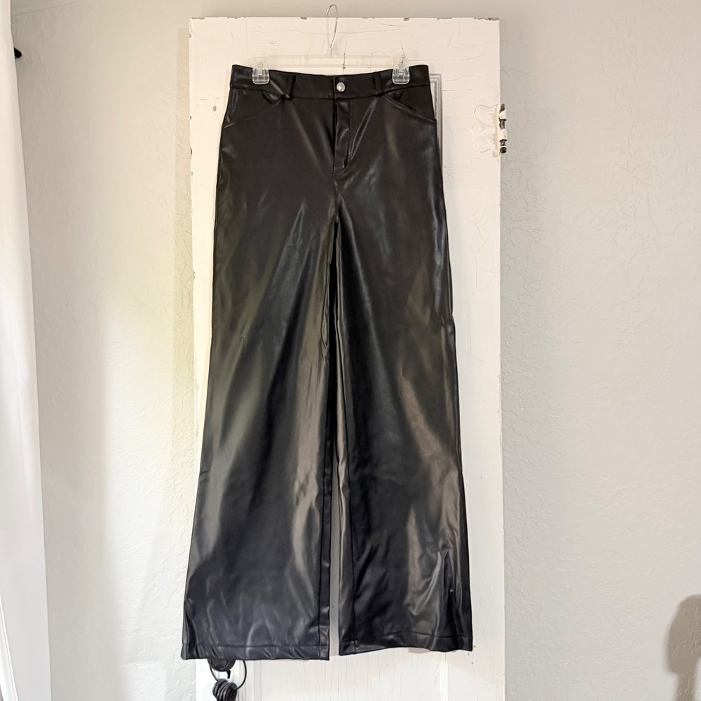 Nasty Gal Collection Black Faux Leather High Waisted Wide Leg Pants Size US 8